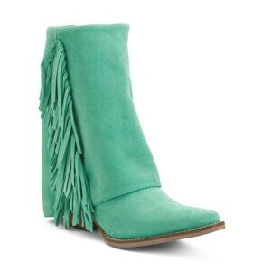 DINGO Green Made In Mexico Suede Marlie Snip Toe Boots With Fringe